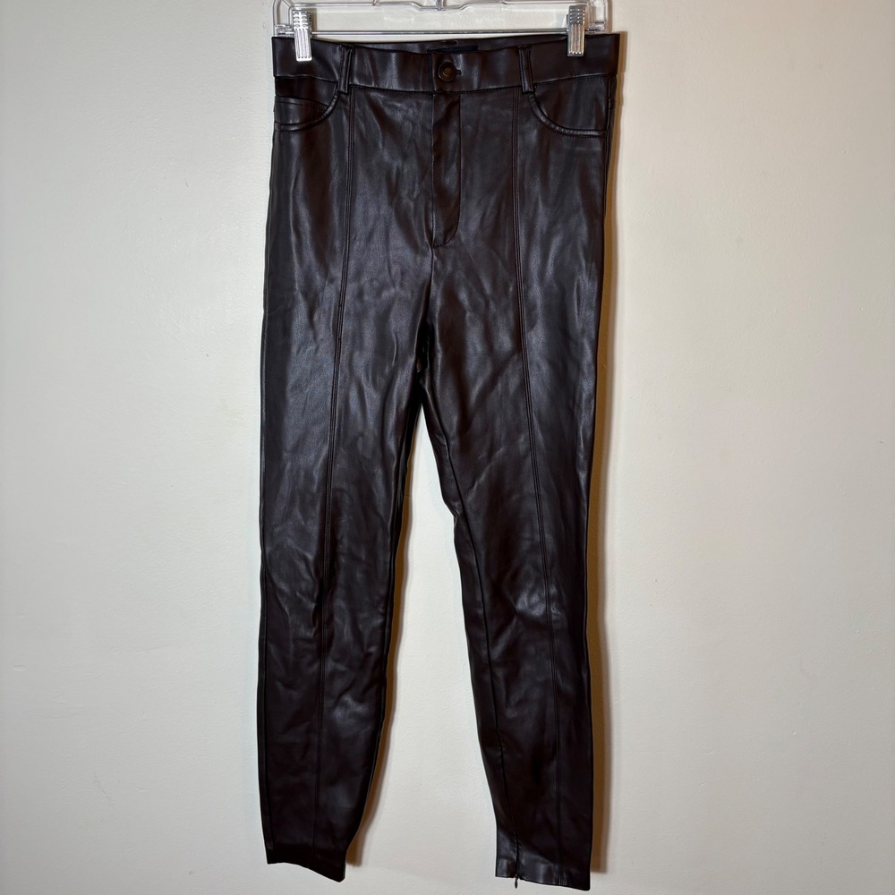 Zara Faux Leather Pants Chocolate Brown Size Medium Slim Leg High Rise